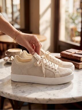 MIA Cream Beige Mesh Platform Sneakers Minimalist Comfy Size 7 lightweight
